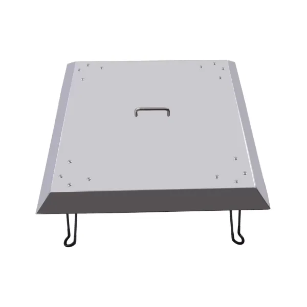 Hitteschild voor buitenvuurplaats, hitte naar beneden en naar buiten, roestvrij staal, met handvat Hitteschild voor buitenvuurplaats, hitte naar beneden en naar buiten, roestvrij staal, met handvat