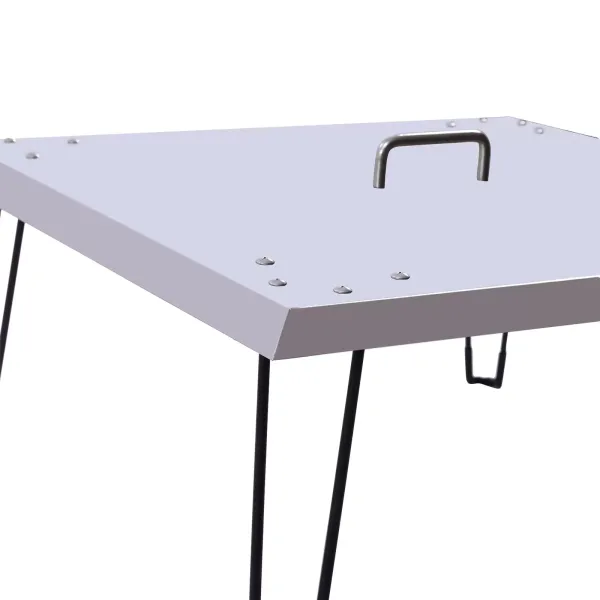 Hitteschild voor buitenvuurplaats, hitte naar beneden en naar buiten, roestvrij staal, met handvat Hitteschild voor buitenvuurplaats, hitte naar beneden en naar buiten, roestvrij staal, met handvat