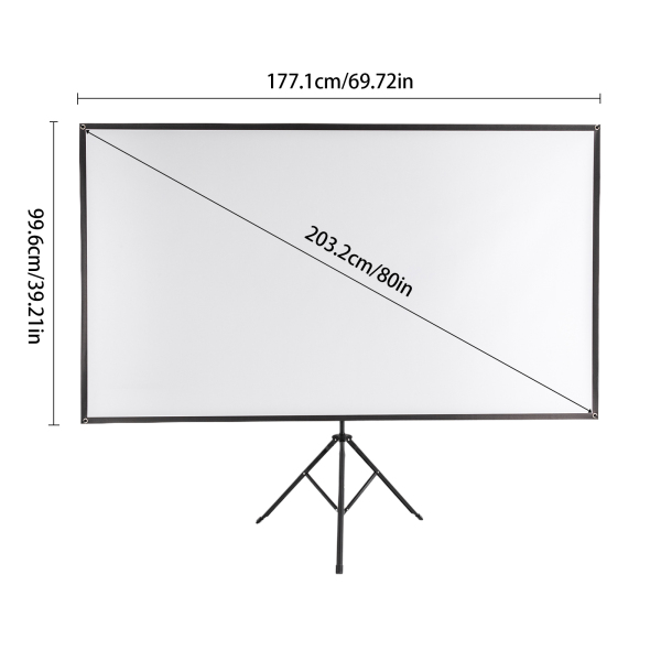 Projectiescherm met statief, draagbaar projectiescherm, 80 inch, 16:9, 4K HD-projectiescherm Projectiescherm met statief, draagbaar projectiescherm, 80 inch, 16:9, 4K HD-projectiescherm