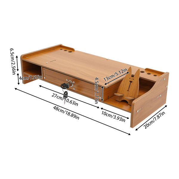 Computer Monitor Stand, Computer Rack met Afsluitbare Lade, Monitor Stand - sZ08 Zijkant Verdikt Kersenhout