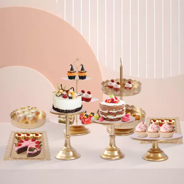Set van 8 gouden taartstandaards voor dessert- en bruiloftsfeestdecoratie