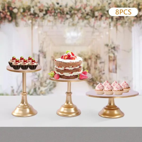 Set van 8 gouden taartstandaards voor dessert- en bruiloftsfeestdecoratie