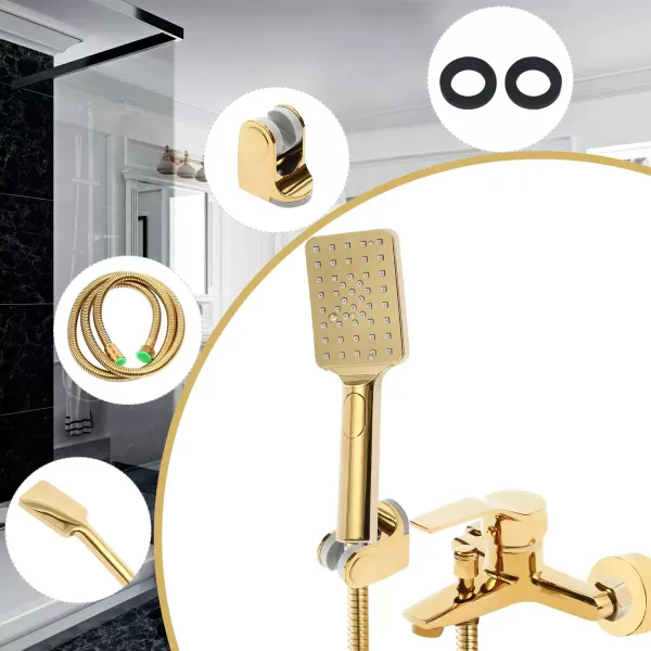 Goud Thermostatisch Douchesysteem Messing Regendouche met in hoogte verstelbare muurbeugel Goud Thermostatisch Douchesysteem Messing Regendouche met in hoogte verstelbare muurbeugel
