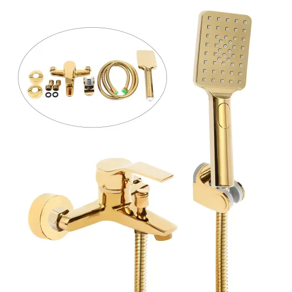 Goud Thermostatisch Douchesysteem Messing Regendouche met in hoogte verstelbare muurbeugel Goud Thermostatisch Douchesysteem Messing Regendouche met in hoogte verstelbare muurbeugel