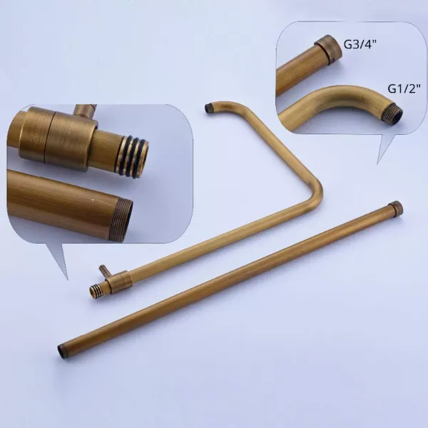 Antiek koperen doucheset met verstelbare douchekop van 75-120 cm met plank Antiek koperen doucheset met verstelbare douchekop van 75-120 cm met plank