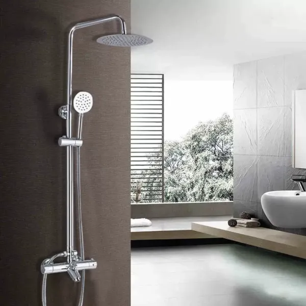 Thermostatisch douchesysteem met straal- en handdouche - Compleet in hoogte verstelbaar douchesysteem - Roestvrij staal Thermostatisch douchesysteem met straal- en handdouche - Compleet in hoogte verstelbaar douchesysteem - Roestvrij staal