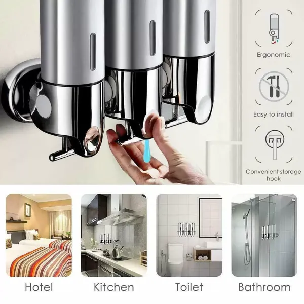 3-pack wandgemonteerde zeepdispenser, 500 ml zeepdispenser voor badkamer, keuken, kantoor, school, hotel