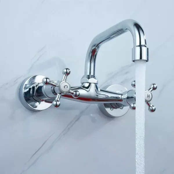 Wandmontage keukenmengkraan met twee handgrepen voor badkamer - messing