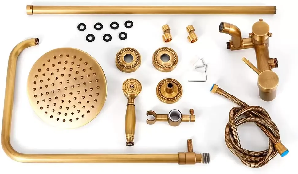 Retro messing doucheset - bronzen douchesysteem