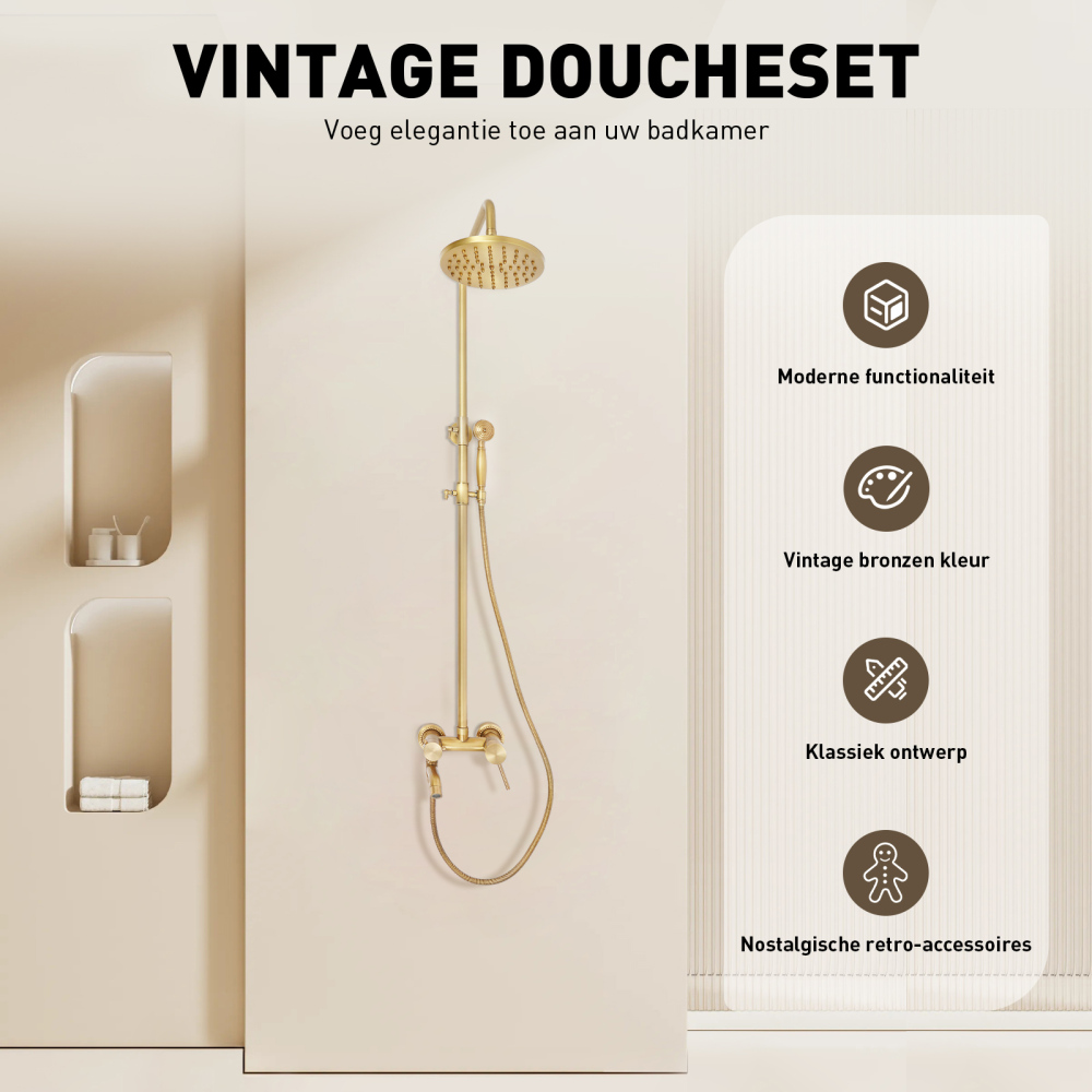 Retro messing doucheset - bronzen douchesysteem