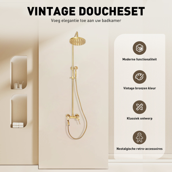 Retro messing doucheset - bronzen douchesysteem