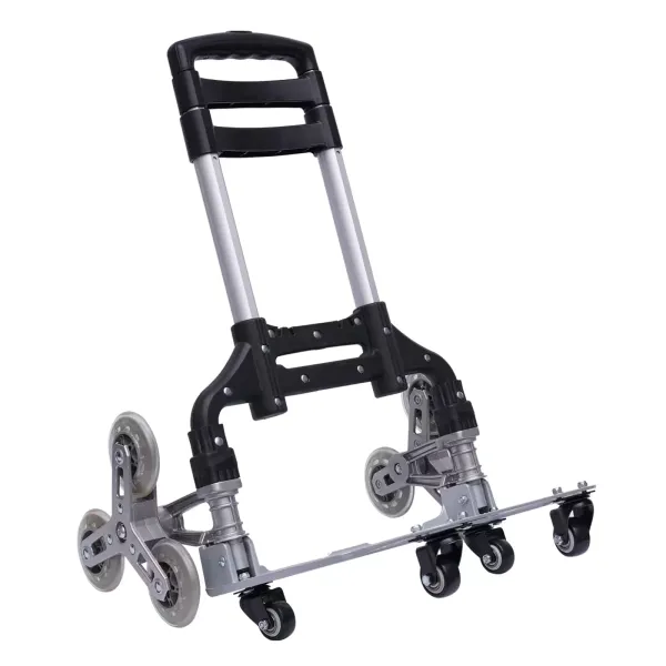 Opvouwbare aluminium trapwagen met 10 wielen, zwart in hoogte verstelbaar Opvouwbare aluminium trapwagen met 10 wielen, zwart in hoogte verstelbaar
