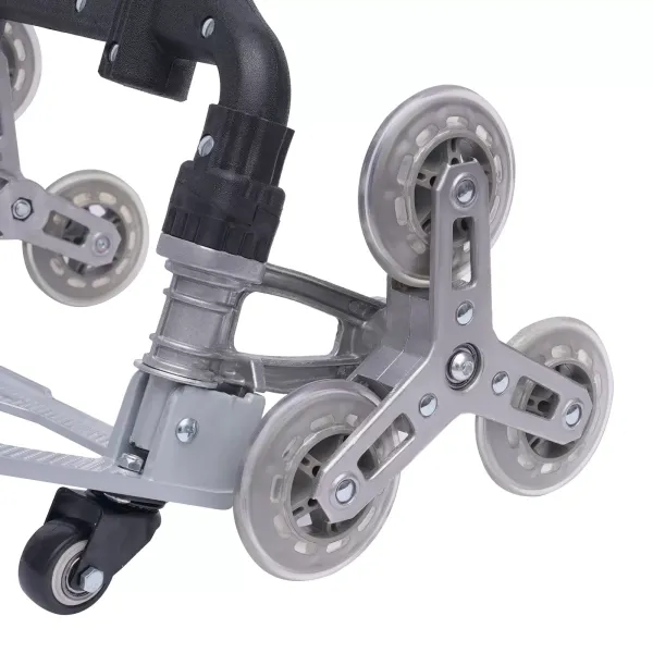 Opvouwbare aluminium trapwagen met 10 wielen, zwart in hoogte verstelbaar Opvouwbare aluminium trapwagen met 10 wielen, zwart in hoogte verstelbaar