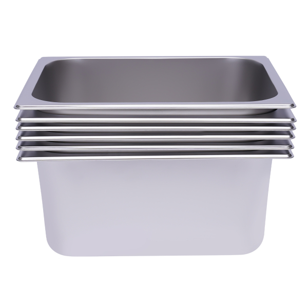 Stoomtafelpannen 6-pack 6 inch diepe restaurantstoomtafelpannen Commerciële hotelpan gemaakt van 201 roestvrij staal 201 roestvrij staal