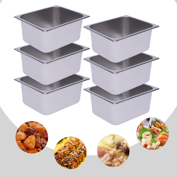 Stoomtafelpannen 6-pack 6 inch diepe restaurantstoomtafelpannen Commerciële hotelpan gemaakt van 201 roestvrij staal 201 roestvrij staal Stoomtafelpannen 6-pack 6 inch diepe restaurantstoomtafelpannen Commerciële hotelpan gemaakt van 201 roestvrij staal 201 roestvrij staal