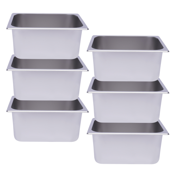 Stoomtafelpannen 6-pack 6 inch diepe restaurantstoomtafelpannen Commerciële hotelpan gemaakt van 201 roestvrij staal 201 roestvrij staal