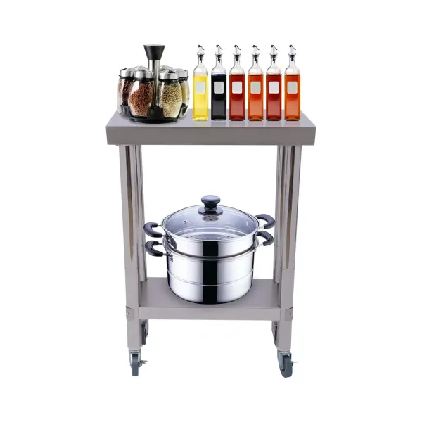 2-laags roestvrijstalen werktafel, roestvrijstalen werktafel, tafel voor voedselbereiding, met plank 2-laags roestvrijstalen werktafel, roestvrijstalen werktafel, tafel voor voedselbereiding, met plank