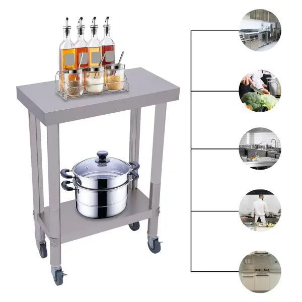 2-laags roestvrijstalen werktafel, roestvrijstalen werktafel, tafel voor voedselbereiding, met plank