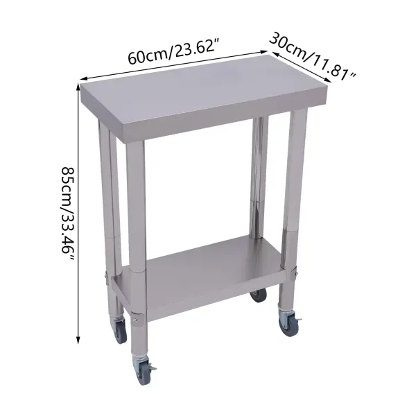 2-laags roestvrijstalen werktafel, roestvrijstalen werktafel, tafel voor voedselbereiding, met plank 2-laags roestvrijstalen werktafel, roestvrijstalen werktafel, tafel voor voedselbereiding, met plank