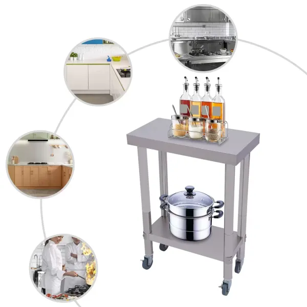 2-laags roestvrijstalen werktafel, roestvrijstalen werktafel, tafel voor voedselbereiding, met plank 2-laags roestvrijstalen werktafel, roestvrijstalen werktafel, tafel voor voedselbereiding, met plank