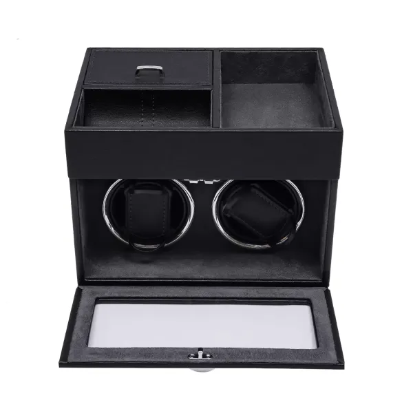 Luxe automatische watchwinder voor 2 horloges Watchwinder automatische horlogebox zwart voor horlogeopslag, zwart