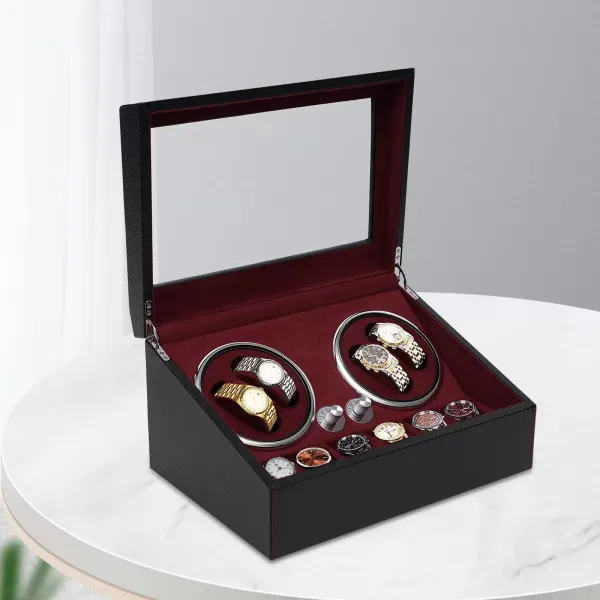 Automatische watchwinder Stille motor PU-horlogekast voor vitrine