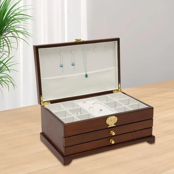Sieradendoos voor dames, sieradenorganizerdoos, sieradendozen voor het opbergen van oorbellen, ringen, ketting, armband, (3 lagen)