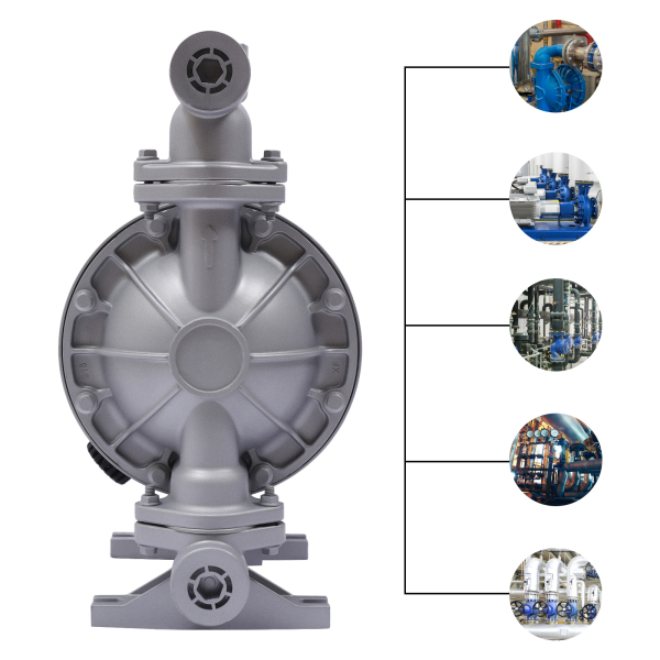 Dubbele luchtaangedreven membraanpompinlaat 1/2 inch 4 uitgangen Aluminiumlegering 44 GPM Max. 115PSI QBK_40L Dubbele luchtaangedreven membraanpompinlaat 1/2 inch 4 uitgangen Aluminiumlegering 44 GPM Max. 115PSI QBK_40L