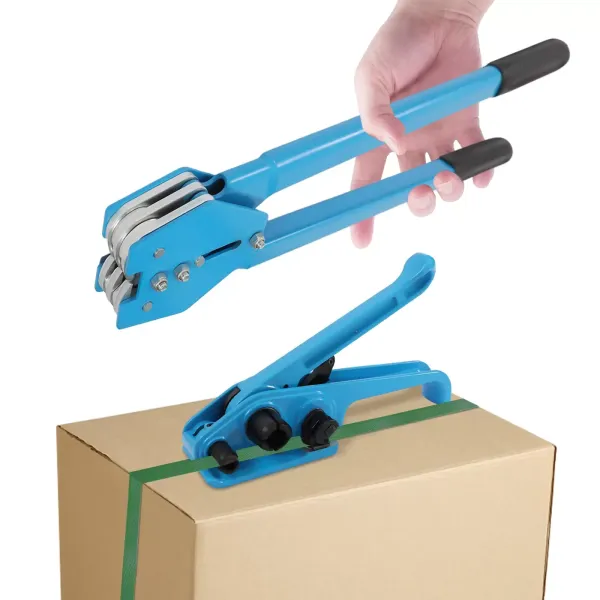 Verpakkingsomsnoeringsapparaat, omsnoeringsapparaat, sluitapparaat, plastic verpakkingshoek, metalen afdichtingen