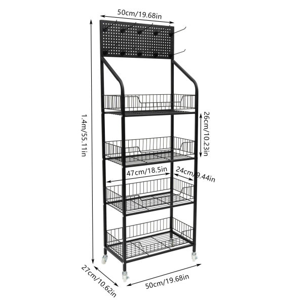 4-laags winkeldisplayrek, snack-snoepdisplayorganizer, snackrek, mandstandaardwagen 4-laags winkeldisplayrek, snack-snoepdisplayorganizer, snackrek, mandstandaardwagen