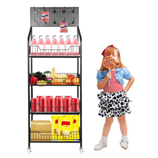 4-laags winkeldisplayrek, snack-snoepdisplayorganizer, snackrek, mandstandaardwagen