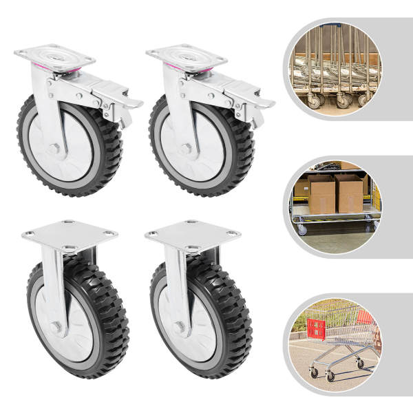 Set van 4 zware transportwielen met rem 8 inch - meubelwielen - zwenkwielen tot 1000 kg