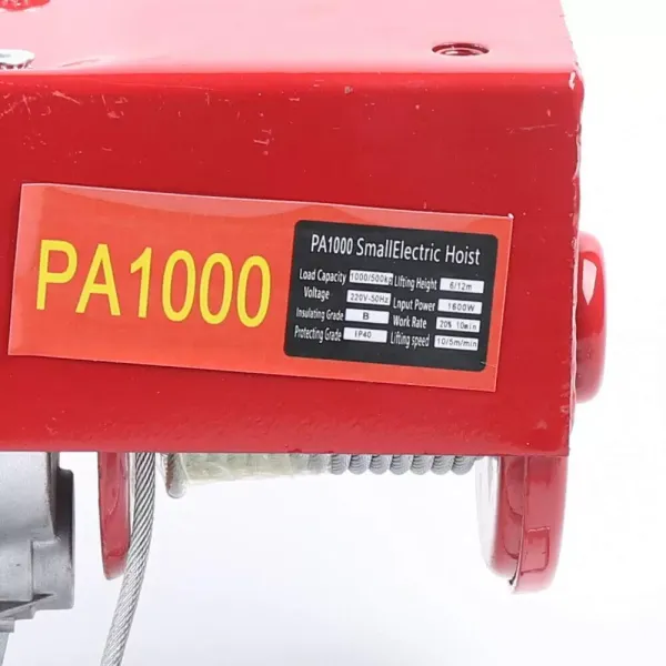 Elektrische takel 800/1000 kg met noodstopschakelaar 220 V 1600 W Elektrische lier IP40 - Beschermingsklasse 6 mm