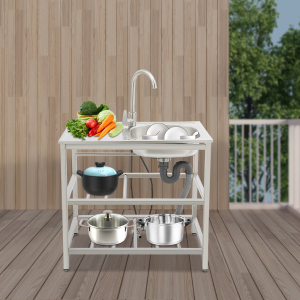 75x40x78cm RVS Keuken Spoelbak, Vrijstaande Buiten Keuken Spoelbak, RVS Spoelbak met Kraan 75x40x78cm RVS Keuken Spoelbak, Vrijstaande Buiten Keuken Spoelbak, RVS Spoelbak met Kraan