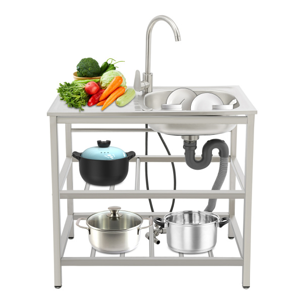 75x40x78cm RVS Keuken Spoelbak, Vrijstaande Buiten Keuken Spoelbak, RVS Spoelbak met Kraan