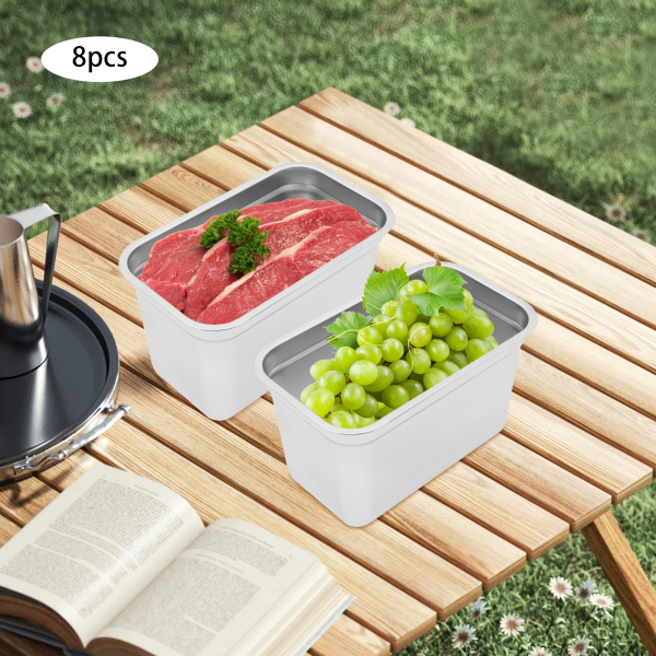 8 stuks 15 cm hotelpannen, roestvrijstalen stoompannen, roestvrijstalen voedselcontainers met deksels 8 stuks 15 cm hotelpannen, roestvrijstalen stoompannen, roestvrijstalen voedselcontainers met deksels