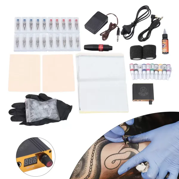 5-delige hybride tattoo-roterende penset, tattoo-machinekit, 5-delige inktkit, 20-delige naaldcartridges