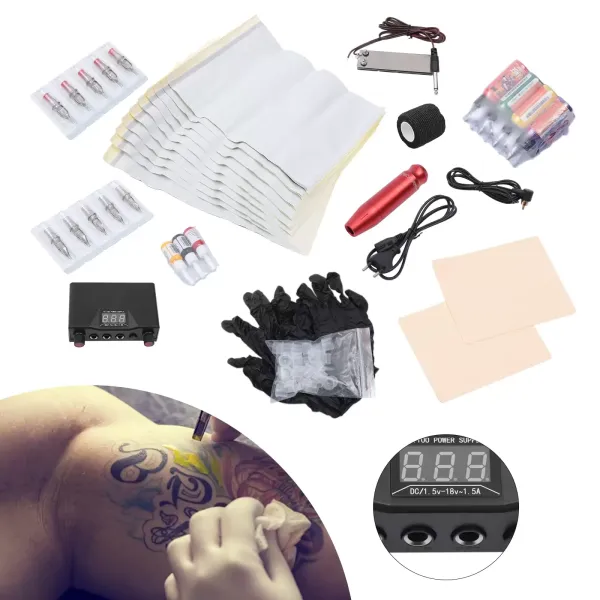 CNCEST Tattoo Kit - 8 inkten 10 naalden - Verstelbare voeding - 6-10V - 10000 RPM - Tattoo-voeding