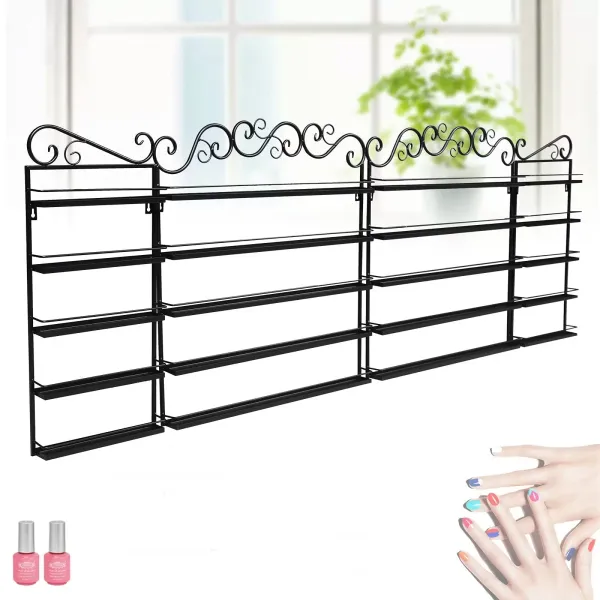 Wandgemonteerde nagellakplank, metalen plank voor aromatherapie en lippenstiften, 5-pack (zwart)