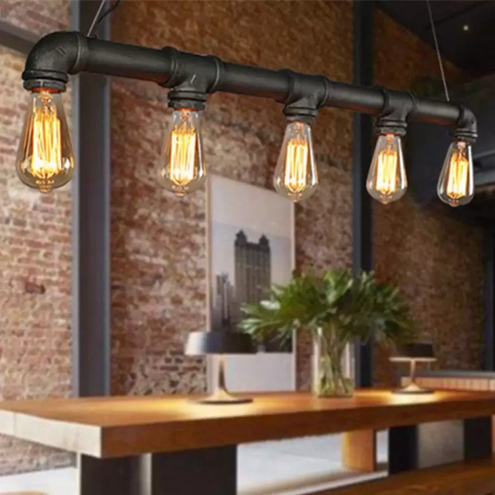 5-lichts retro industriële E27 plafondlamp voor woonkamer, keuken, eetkamer, slaapkamer, hal