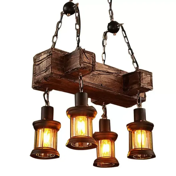 Retro Hanglamp Zwart Glas Zwart Ijzer Verstelbaar Höh Vintage Houten Hanglamp