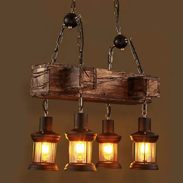 Retro Hanglamp Zwart Glas Zwart Ijzer Verstelbaar Höh Vintage Houten Hanglamp