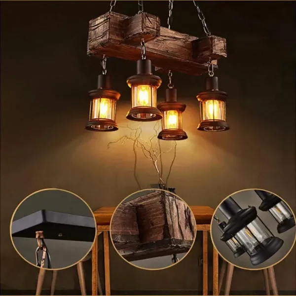 Retro Hanglamp Zwart Glas Zwart Ijzer Verstelbaar Höh Vintage Houten Hanglamp