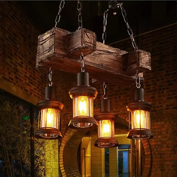 Retro Hanglamp Zwart Glas Zwart Ijzer Verstelbaar Höh Vintage Houten Hanglamp