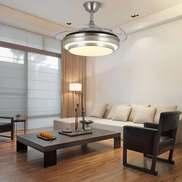 Plafondventilator van 36 inch met verlichting Afstandsbediening Onzichtbare ventilator met 4 intrekbare bladen voor eetkamer