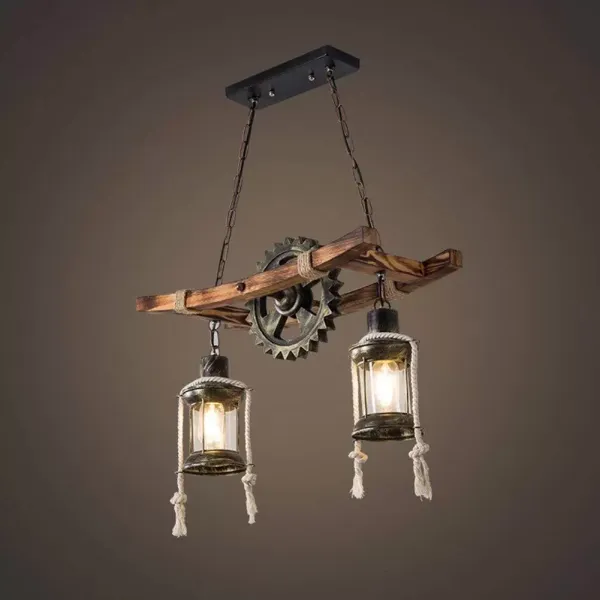 Vintage hanglamp - 2 metalen koppen - Kroonluchter op wieltjes - Retro hanglamp in hoogte verstelbaar