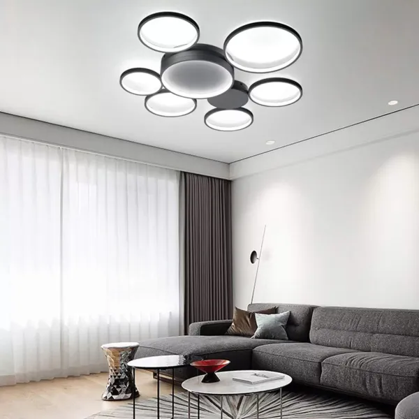 Plafondlamp met afstandsbediening, 7 dimbare LED-ringen Plafondlamp met afstandsbediening, 7 dimbare LED-ringen