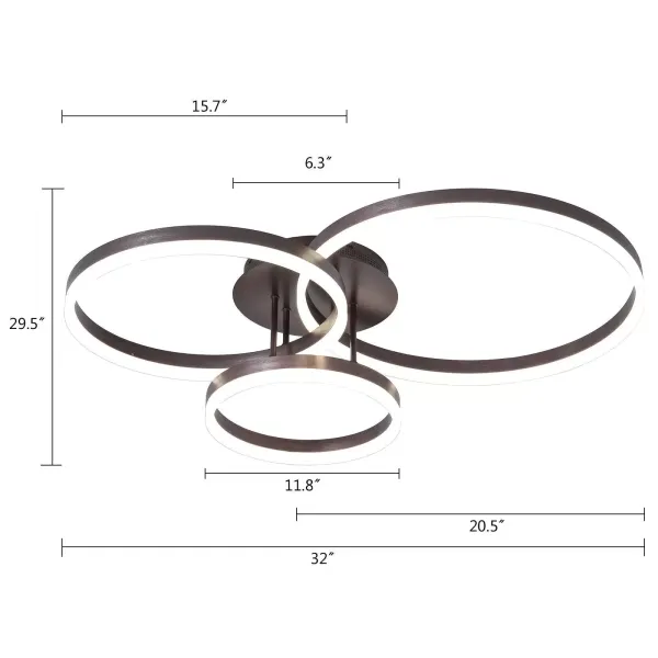 LED-plafondlamp 112 W 3 cirkels designlamp woonkamer plafondlamp kroonluchter afstandsbediening 3000 K – 6500 K