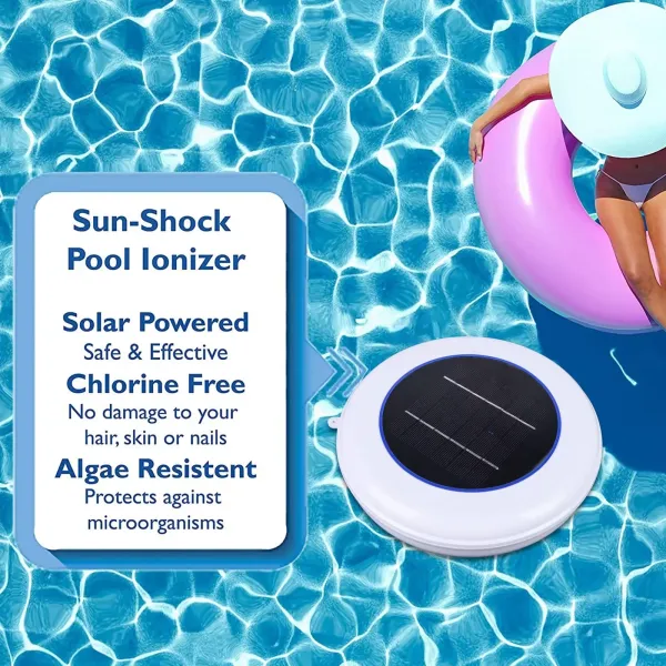 Solar-ionisator voor zwembad, zilver, zwembadionisator, met reinigingsborstel voor tuin, buitenvijver