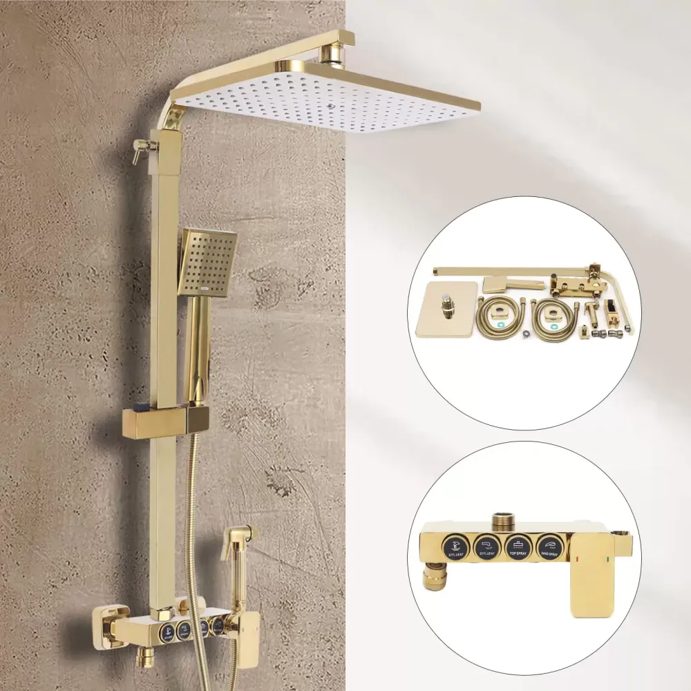 Douchesysteemkranen Regendouche Doucheset met handdouche Douchestang Messing 9x9"